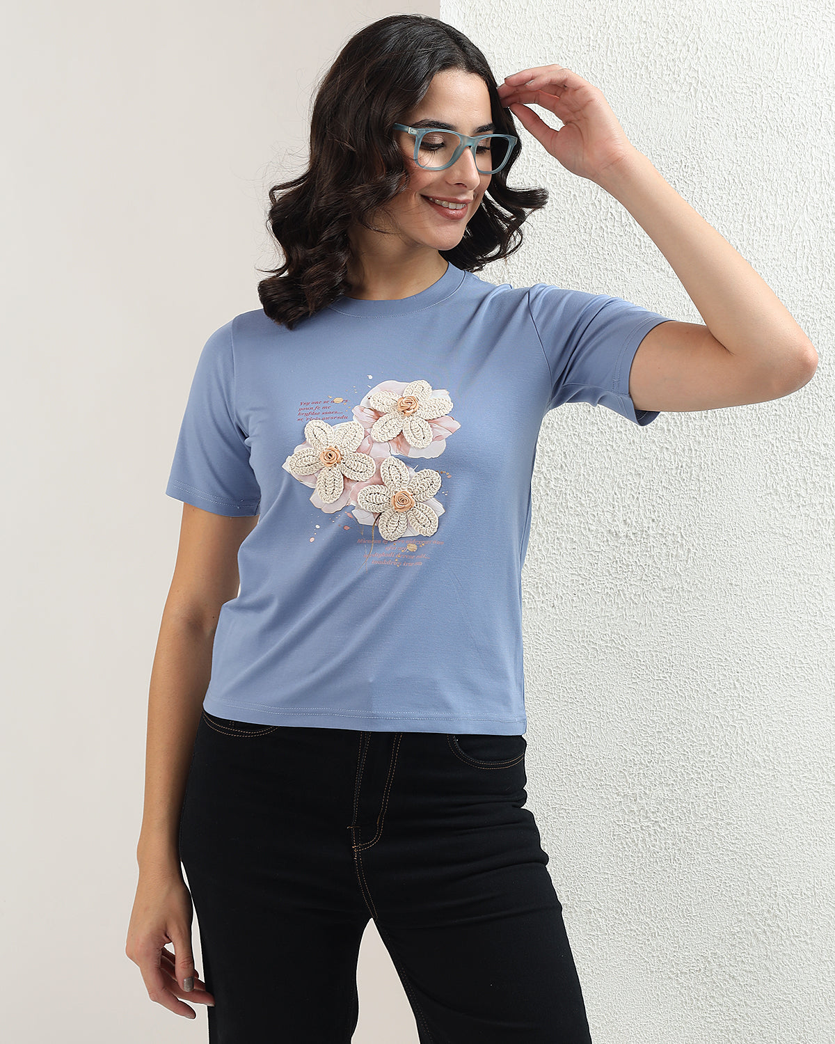 Bloom graphic sky blue top