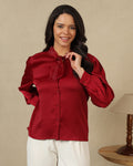 Bow neck red shirt