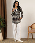 Check print long black shirt