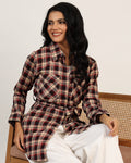 Check print long red shirt