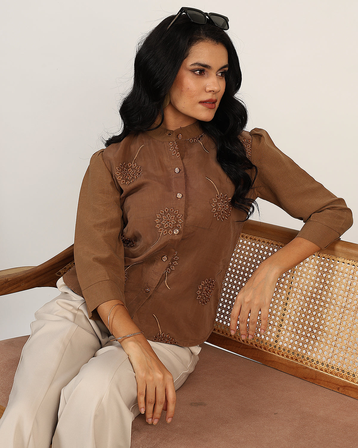 Embrodered dark brown shirt