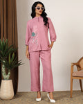Embrodered dark pink cordset