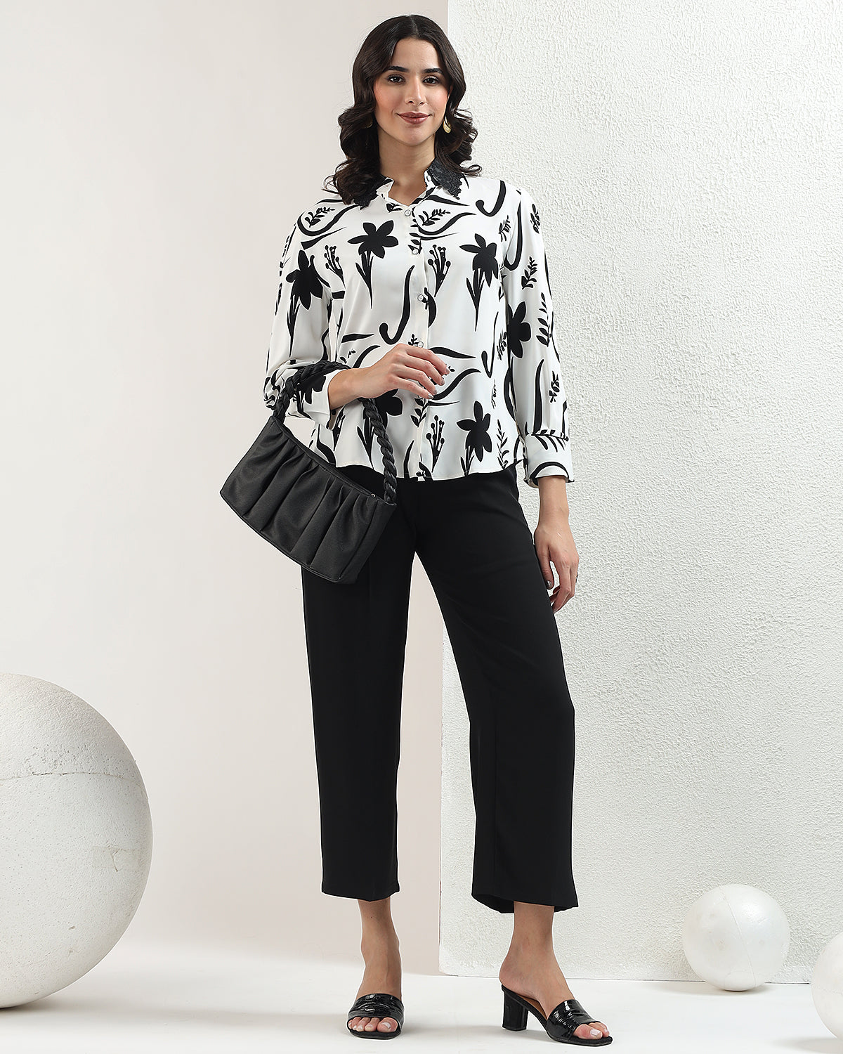 Floral printed black shirt