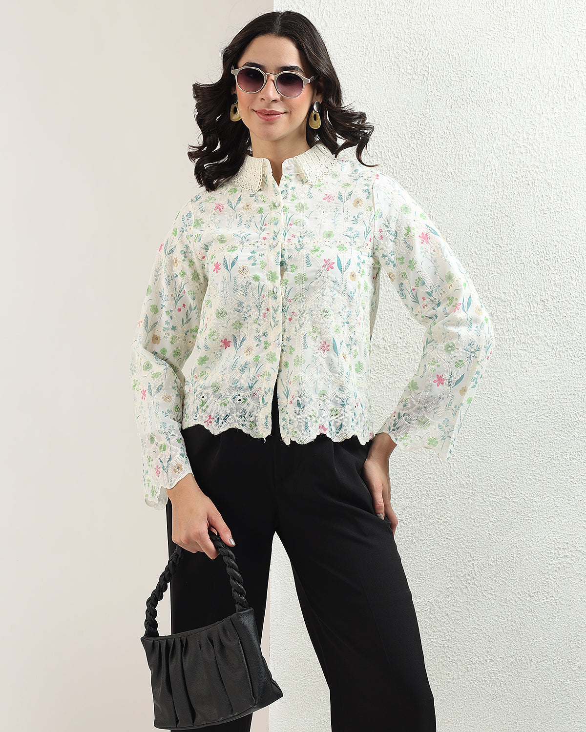Floral printed green shirt