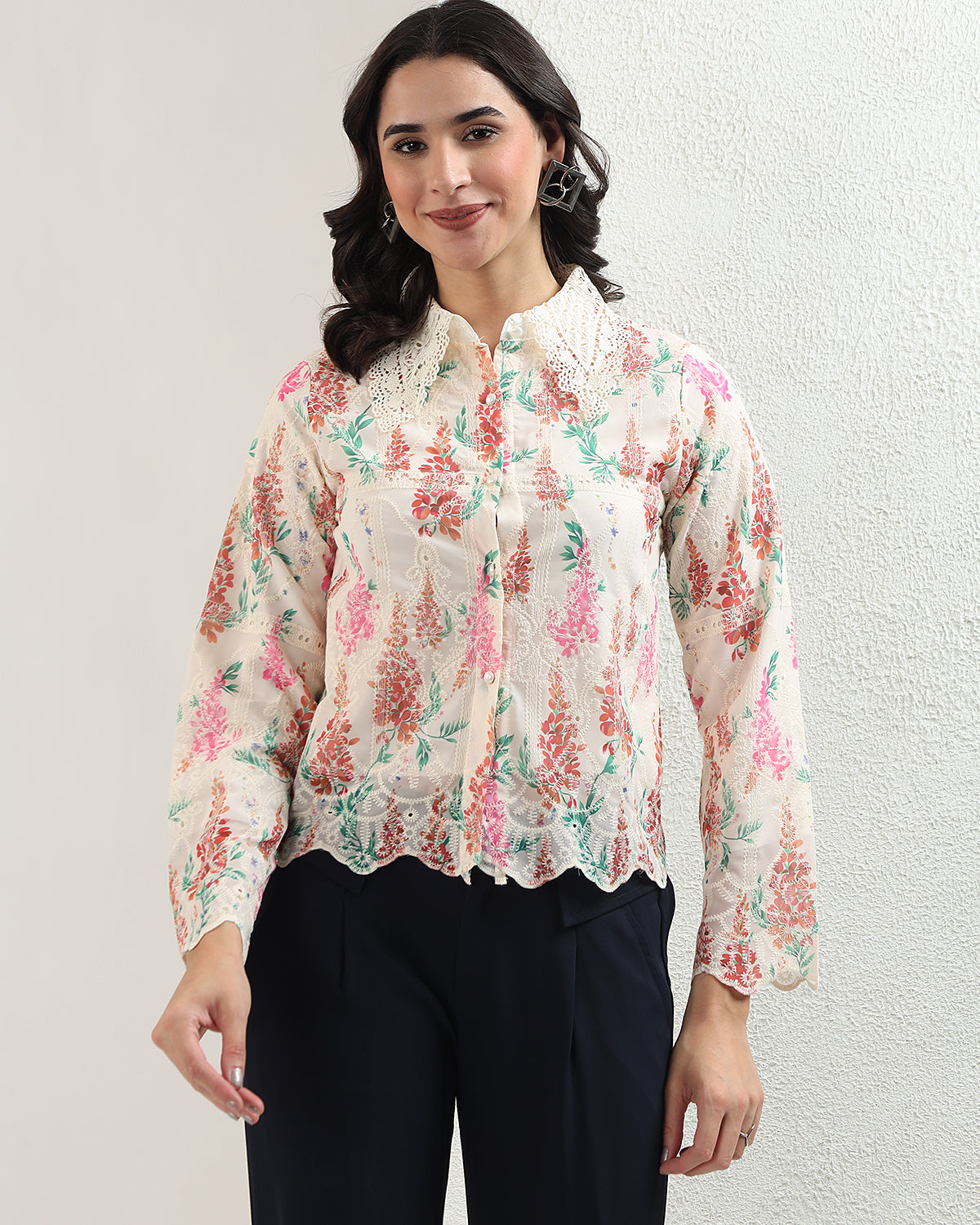 Floral printed orange shirt